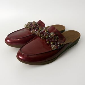 FITFLOP Serene Deco Embellished Beaded Fire Red Mules Shoes Size 7